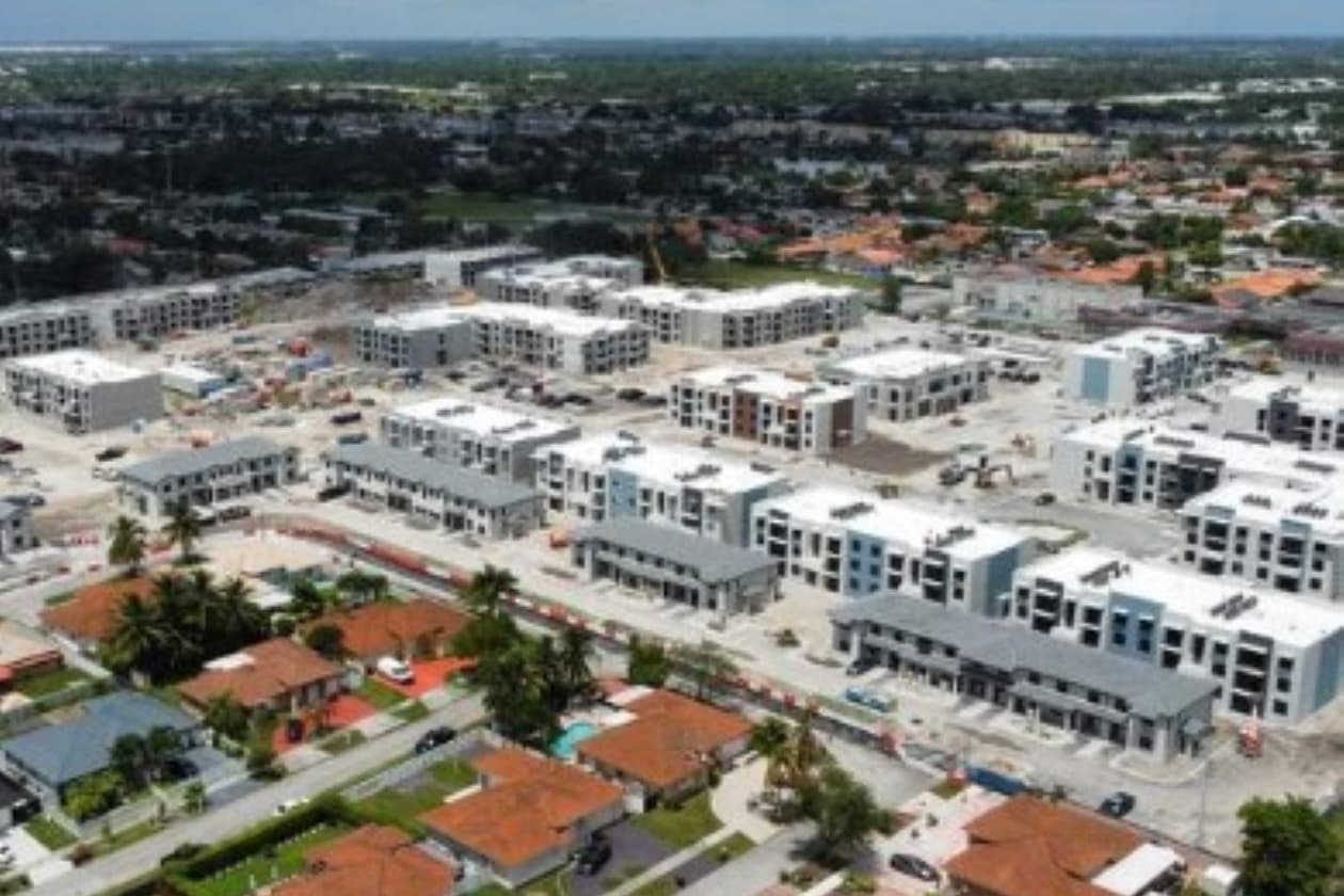 Aerial view of the Manor Hialeah residential community under construction in Miami-Dade County